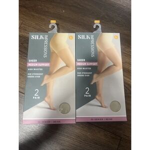 silk impressions pantyhose Sheer Medium Support Beige 2pack Of 2 Pair Ea Size L